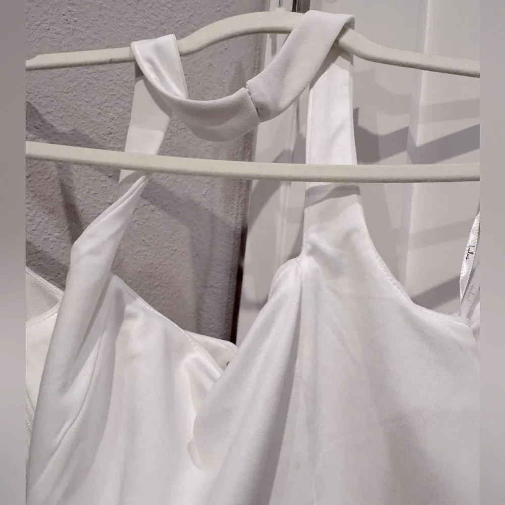 Lulus Compelling Perfection White Halter Wide-Leg Two-Piece‎ Jumpsuit
